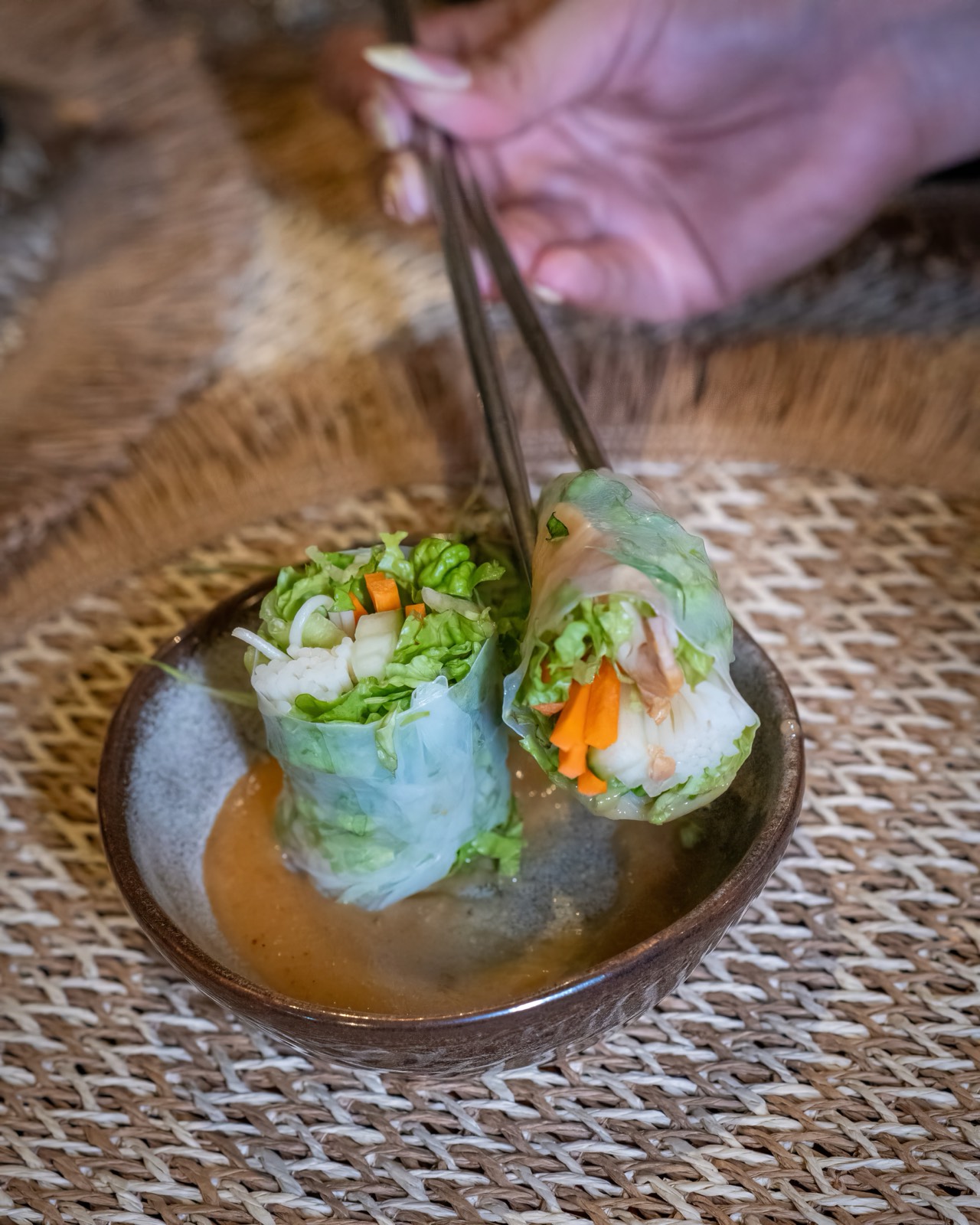 Fresh vegetable spring rolls with dipping sauce